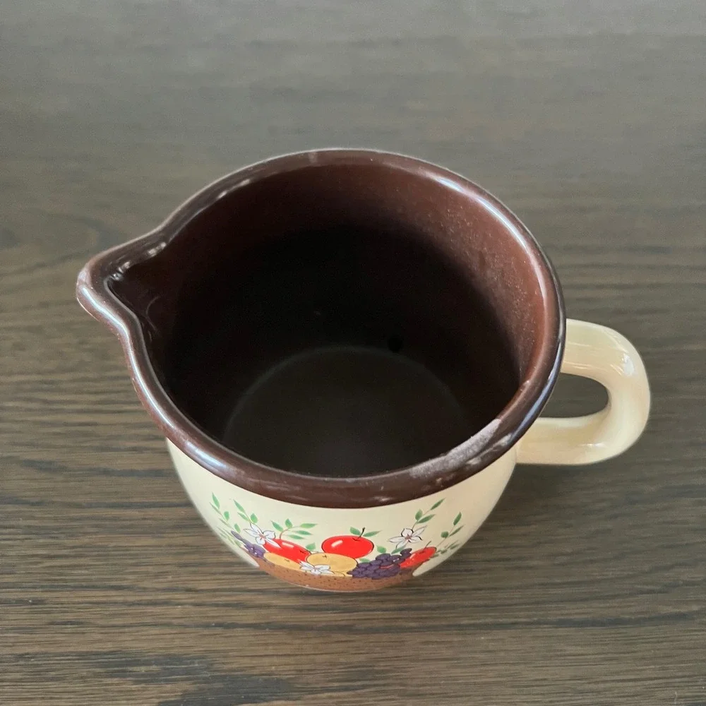 Vintage FTD Creamer Pitcher Fruit Basket Harvest Brown Rim Taiwan